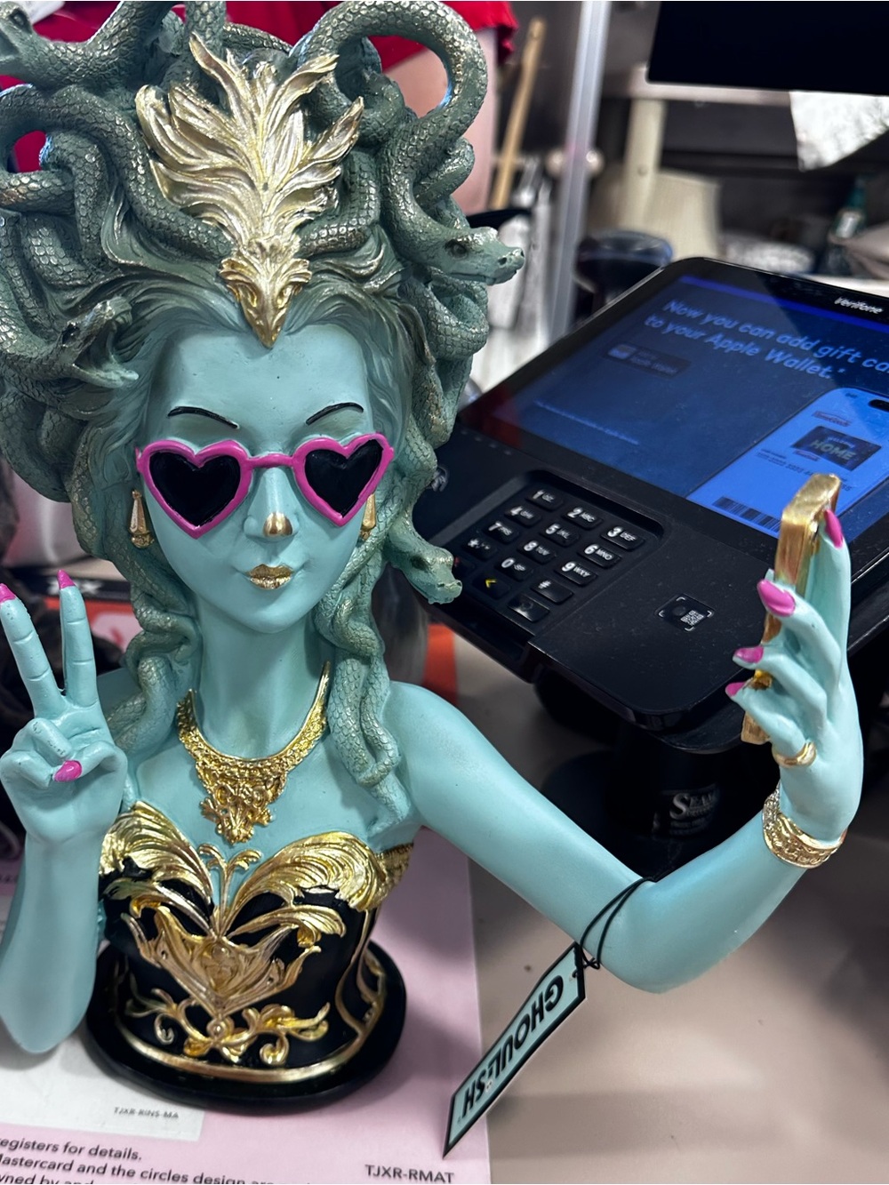 New Ghoulish Medusa Gold Glam Halloween 12” Statue Bust Figurine Sunglasses Pic